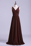 2024 V-Neck Bridesmaid Dresses A-Line Chiffon PKFHGQJD