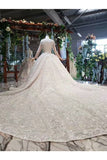 Ball Gown Wedding Dresses Scoop Long Sleeves Top Quality Appliques PFA91HLD