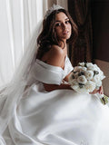 Ball Gown Off the Shoulder Satin White Sweetheart Wedding Dresses, Wedding Gowns STI15062