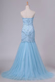 2024 Sweetheart Mermaid Prom Dresses Beaded Bodice Tulle PRAJ3X8J