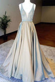 custom made satin v-neck sequin long prom gown Sleeveless A-Line evening dress Prom