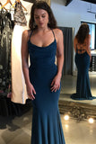 Sexy Mermaid Navy Blue Criss Cross Prom Dresses, Long Evening Dresses STI15339