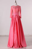 2024 Scoop Prom Dresses 3/4 Length Sleeves Satin P61FY61F