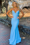 Mermaid Blue Sexy Backless Long Prom Dress