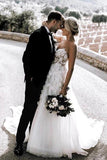 Charming Ball Gown Sweetheart Strapless 3D Flowers Tulle Off White Wedding Dresses STI15095