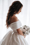 Ball Gown Off The Shoulder Satin White Sweetheart Wedding Dresses Wedding STIP46AJRNZ