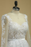 2024 Boat Neck Wedding Dresses A-Line Long Sleeves PQEYRXYM