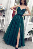 Charming A Line Tulle Spaghetti Straps Beading Prom Dresses Evening STIP6CP4ZJB