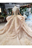 Ball Gown Wedding Dresses V Neck Cap Sleeves Top Quality Appliques P4RMQLJJ