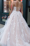 Princess Long Light Prom Dress with Appliques