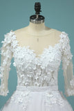 2024 Wedding Dresses V Neck Mid-Length Sleeves Tulle PMCYGHXB