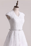 2024 A Line V Neck With Applique Wedding Dresses Tulle Court PQ7S7X4D