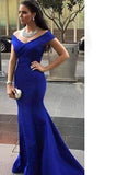 2024 Prom Dresses Off The Shoulder Satin Mermaid Dark Royal Blue Sweep P5K3ER4T