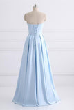 Charming Strapless Light Blue Lace Up Open Back Long Prom Dresses PJ43QE45