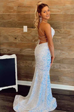 Elegant Mermaid Sequins Straps Long Evening Dress Prom Dress