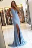 Gorgeous Sleeveless Mermaid V-Neck Backless Floor-Length Slit Long Prom Dresses