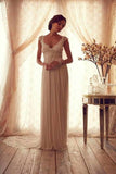 2024 V Neck Cap Sleeves Wedding Dresses Chiffon Floor Length With PD1NMPSJ