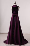 2024 Velvet High Neck Open Back Evening Dresses Mermaid P7XA1BTC