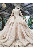 Ball Gown Wedding Dresses Scoop Long Sleeves Top Quality Appliques PFA91HLD