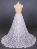 Spaghetti Straps V Neck Lace Off White Wedding Dresses with Criss Cross Bridal Dresses STI15422