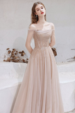 A-line Strapless Champagne Prom Dress Starlight Long Evening Dress