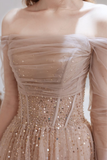 A-line Strapless Champagne Prom Dress Starlight Long Evening Dress