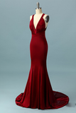 Sexy Mermaid Red Prom Dress V Neck Evening Dress