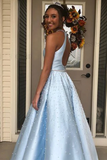 Open Back Floor Length Prom Dress With Pearls A Line Sleeveless Formal STIP74AHYZK