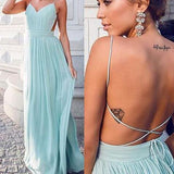 Simple Spaghetti Straps Sleeveless V Neck Backless Chifffon Bridesmaid Dresses