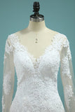 2024 Wedding Dresses Long Sleeves V Neck Mermaid Tulle PMPQ5MZF