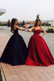 Red Ball Gown Sweep Train Sweetheart Sleeveless Mid Back Long Prom Dresses