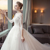 Chapel Train 3/4 Sleeve Appliques Ball Gown Wedding Dresses