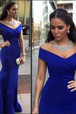 2024 Prom Dresses Off The Shoulder Satin Mermaid Dark Royal Blue Sweep P5K3ER4T