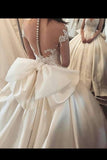 2024 Bow Knot Wedding Dresses V Neck Short Sleeve A Line Satin With Applique PXEEY35J