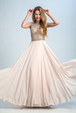 2024 Prom Dress Scoop A Line Floor Length Beaded Tulle Bodice With Chiffon P2CZ94EZ