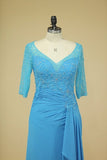 2024 Mid-Length Sleeves Chiffon Mother Of The Bride Dresses With Beads Royal P78CRFJT