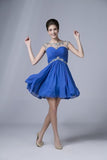 2024 Homecoming Dresses Short/Mini Rulffled&Beaded Chiffon Dark Royal PTG72432