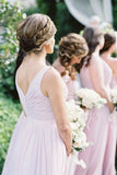 Simple Pink Mismatched A-Line Bridesmaid Dresses, Elegant Chiffon Bridesmaid Dress STI15397