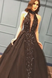 Sexy Ball Gown High Neck Black Tulle V Neck Sequins Party Dresses Prom STIPQC2HNL1