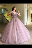 Beaded Tulle Deep Illusion V Neck Ball Gown Prom Dress PD2GRFSC