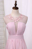 2024 Prom Dresses A Line Scoop Chiffon With Ruffles PM4A7FDY