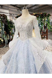 Ball Gown Wedding Dresses Scoop Long Sleevs Top Quality Appliques PZJAGE4X