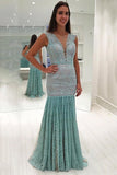 2024 New Arrival V Neck Lace Mermaid Prom Dresses PQL7EJZ4