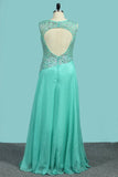 2024 Scoop Neckline Prom Dresses A Line Beaded Bodice Floor PT8L95AM