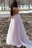 Elegant A Line Spaghetti Straps V Neck Prom Dress With Handmade Flowers, Bridesmaid Dress STI15577