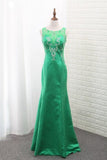 2024 Mermaid Satin Scoop Prom Dresses With Embroidery PGS8TEBN