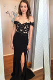 Elegant Off the Shoulder Black Lace Appliques Prom Dresses, Sweetheart Formal Dresses STI15186