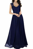 Elegant Sleeveless Round Neck Lace Dress Bridesmaid Party Festive Chiffon PDKF3SLP