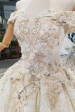 2024 Off-The-Shoulder Ball Gown Lace Lace Up Back Royal Train Wedding Dress PQ25278Y