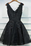 Black V Neck Homecoming DressesAppliques Beading Belt Short PR81J3KA